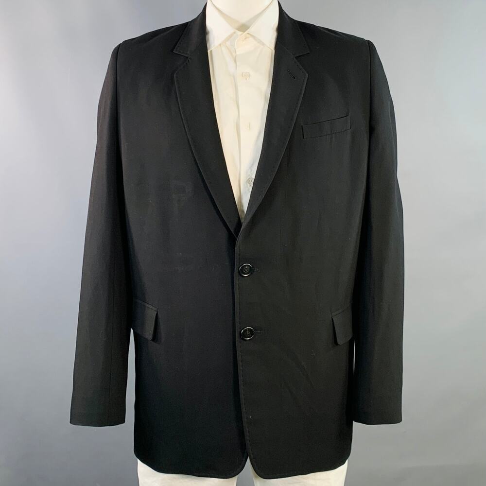 ANN DEMEULEMEESTER Size 44 Black Twill Viscose Virgin Wool Sport Coat